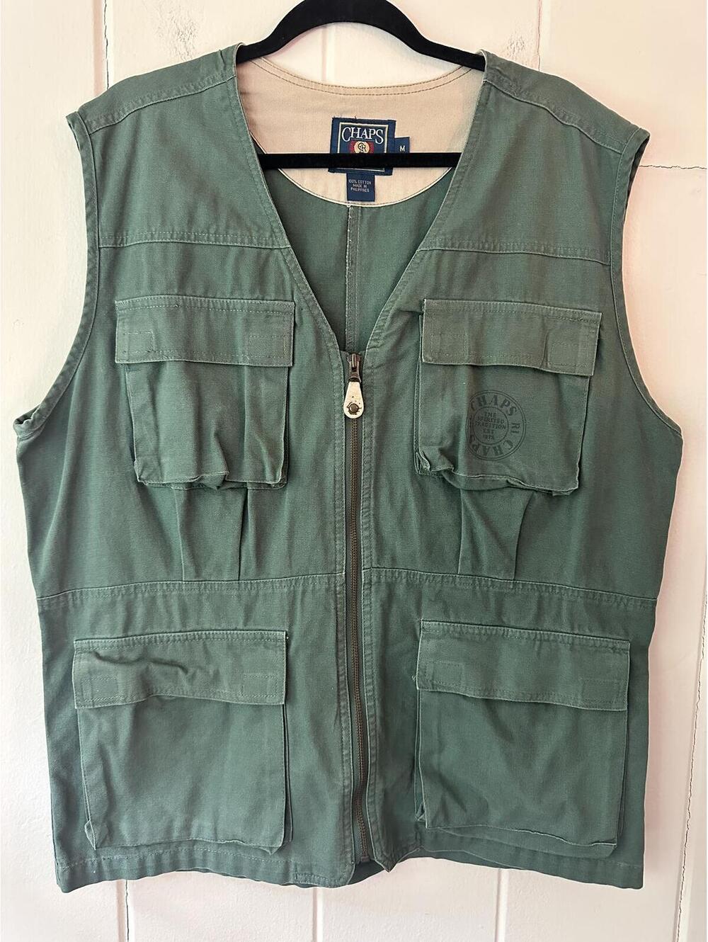 Chaps Ralph Lauren Vintage Field Utility Vest Full Zip Green Men’s Size Medium